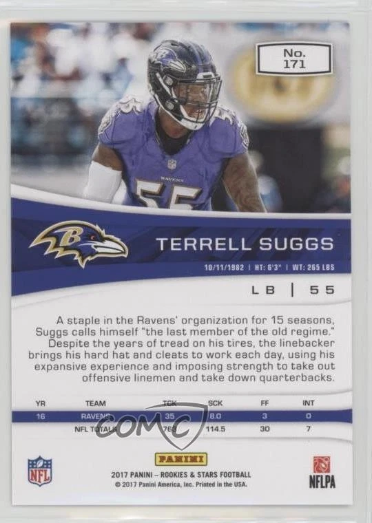 2017 Panini Rookies & Stars Longevity /70 Terrell Suggs #171 - Image 2 of 2