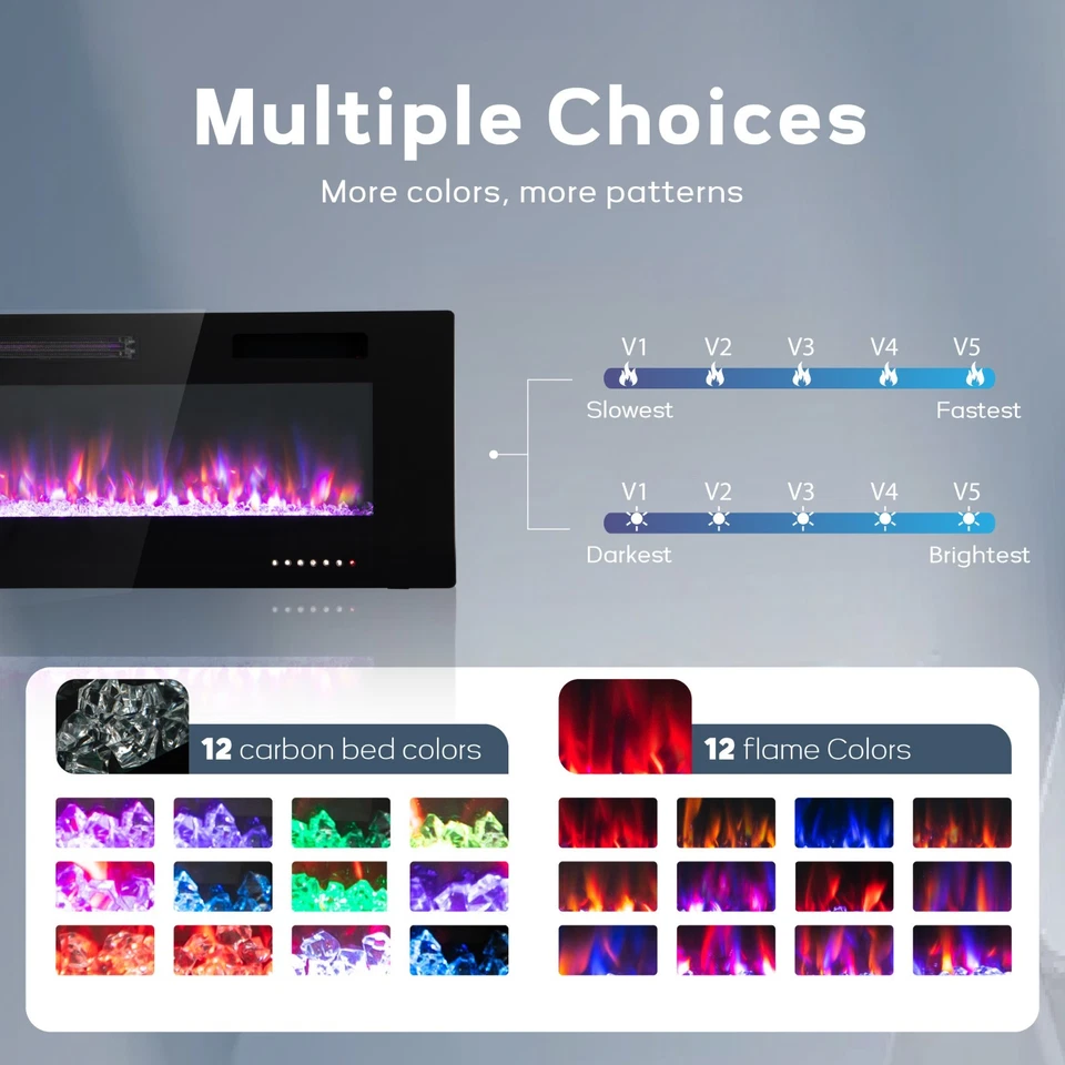 72” Electric Fireplace Recessed Wall Mounted Fireplace Heater w/ Remote Control - Image 2 of 4