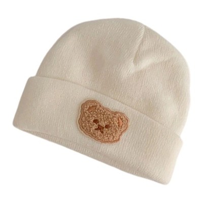 Lovely Bear Designing Toddler Bonnet Soft Knitted Hat Windproof Warm Headwear