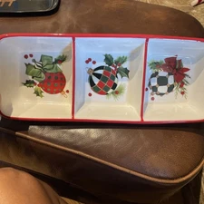MacKenzie- Childs Deck the Halls Trio Serving Dish SMALL CHIPS