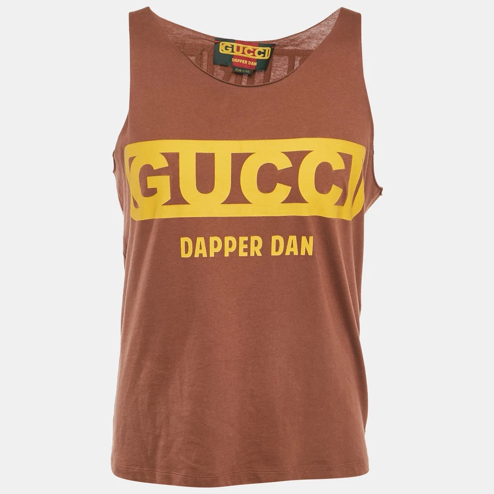 Camiseta sin mangas Gucci X Dapper Dan marrón adornada jersey XS