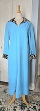 Vintage 70s Vanity Fair Women s Blue Zip-Front Leopard Trim Gown Robe M