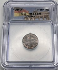 1901-A Germany 1 Pfennig ICG MS63 BN Still Has Luster KM#10 Copper Berlin Mint