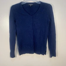Saks Fifth Avenue 100% Cashmere V Neck Soft Sweater Navy Blue Size XS