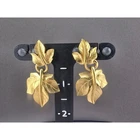 Vintage Trifari Leaf Earrings Gold Tone Dangle Textured Botanical Signed 2.25in