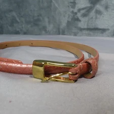 WCM New York Belt Womens Medium Pink Gold Buckle Genuine Leather Embossed Snake