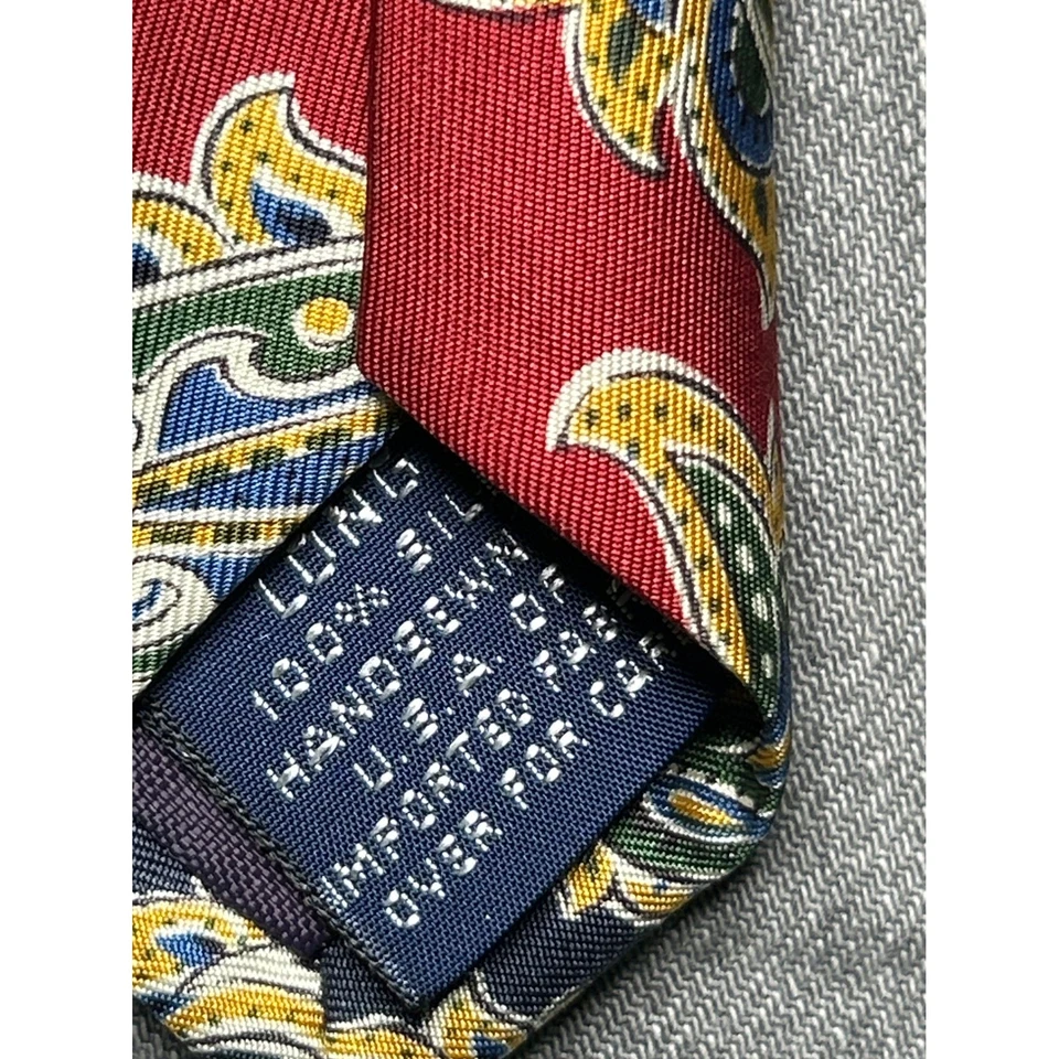 Corbata Lands' End Seda Paisley Borgoña Azul Marino Dorado Clásica Elegante Preppy Foto 3 de 4