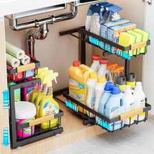 Under Sink Organizer Pull Out Storage 2 Tier Adjustable Kitchen Bathroom Black