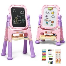 Height Adjustable Kids Art Easel Magnetic Double Sided Board w/ Accessories Pink