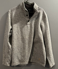 G. H Bass  Co Men's Pullover Sweater Fleece 1/4 Button Light Gray Brown Large