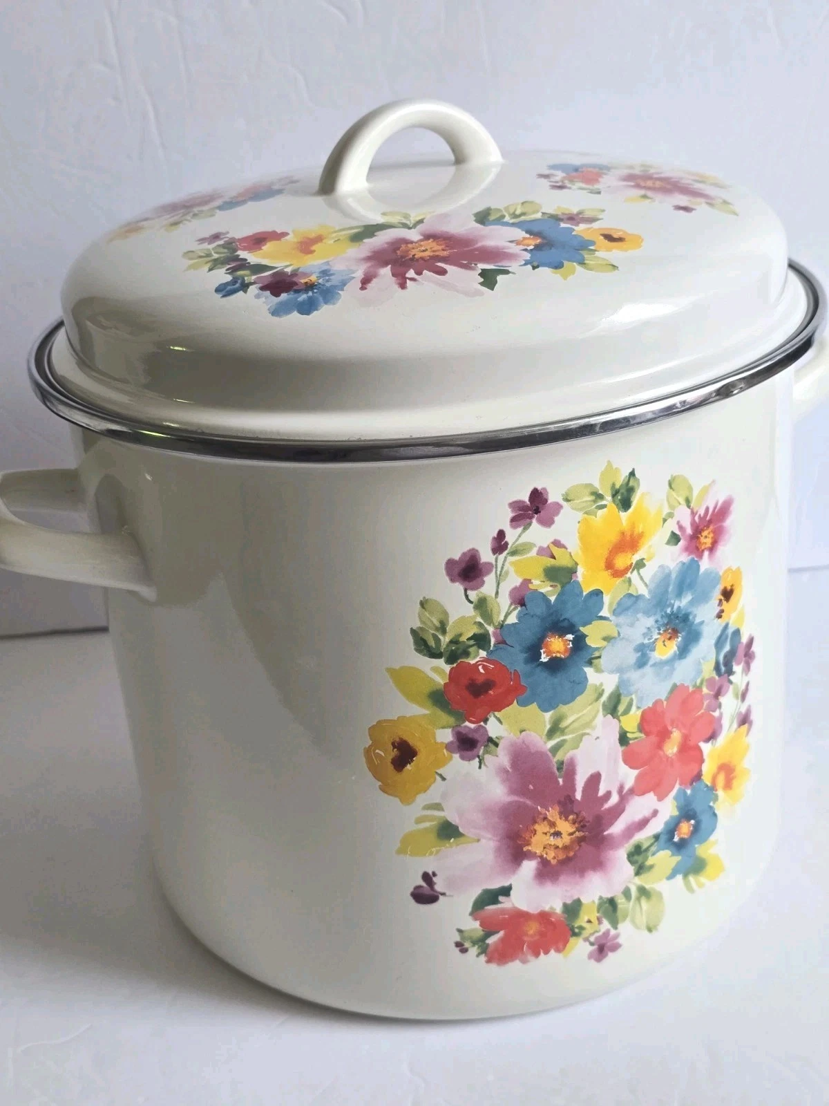 PIONEER WOMAN Breezy Blossoms Enamel On Steel 12 Quart StockPot FLORAL Used