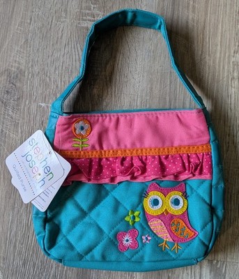 Stephen Joseph Quilted Purse Blue Pink Owl Design, NEW WITH TAGS