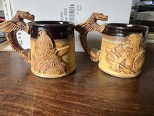 Large Dragon Master & Dragon Maiden Beer Coffee Mugs Handmade Pottery Stoneware