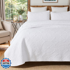 Brandream Luxury White Quilt Set Queen Size 100 Cotton Quilts Boho Medallion