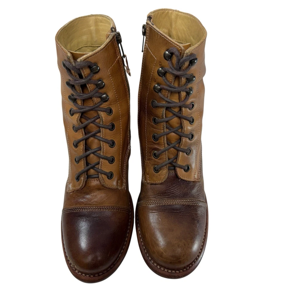 Botas femininas Bed Stu Judgement Combat Packer tamanho 9 couro marrom com zíper lateral - Imagem 2 de 4