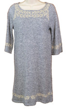 THML Grey Sweater Knit Dress Cream Accent Stitching Long Sleeve Size Small