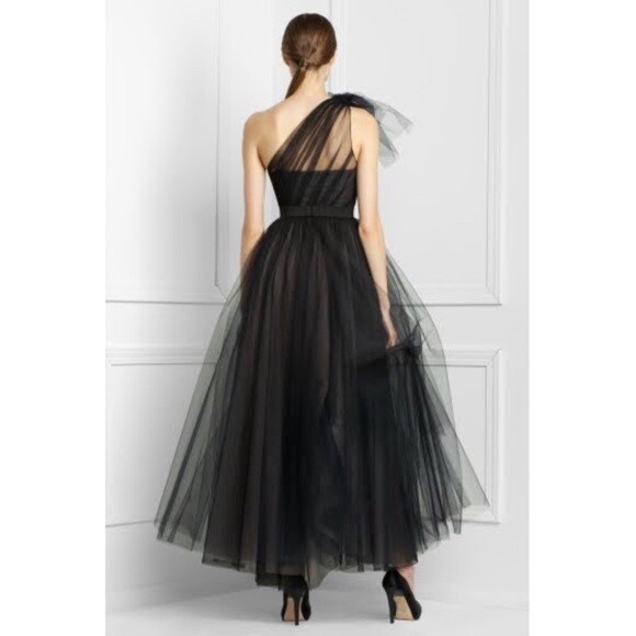 NEW BCBG MAX AZRIA Black Tulle One-Shoulder GOWN $860 SIZE 0