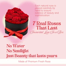 7 Real Preserved Roses Heart Shaped Box Gift for Mother's day