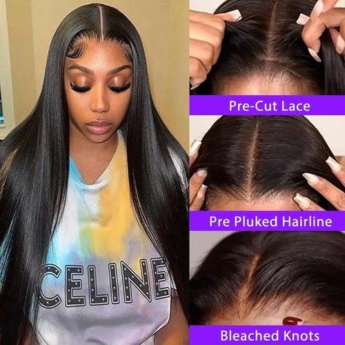 30-34 Inch Glueless HD Lace Frontal Wig - Bone Straight Human Hair, Pre-Plucked - Picture 4 of 6