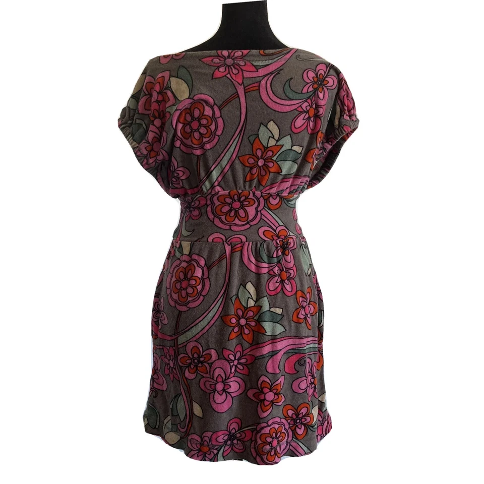 Juicy Couture P 花卉复古 Y2K 法国毛圈豪华连衣裙性感乐趣! — 第 2/4 张图片