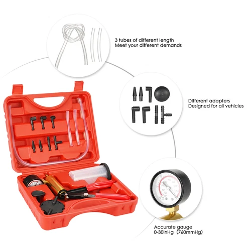 Hand Held Vacuum Pressure Pump Tester Set Brake Fluid Bleeder Bleeding Kit + Box - Picture 22 of 23