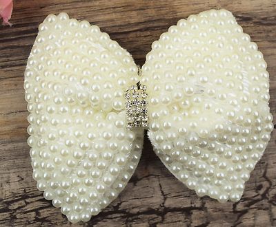 1 piece of Rhinestone Pearls Boutique Baby Girls Hair Bows With Clip 3.2 inch