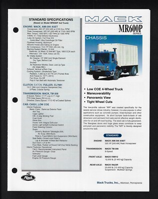 MACK TRUCKS MR600P SERIES 4 PAGE SPECIFICATIONS BROCHURE 2003 | eBay