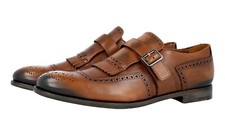 LUXURY PRADA BUSINESS MONKSTRAP SHOES 2OF001 BROWN LEATHER US 9 EU 42 42,5
