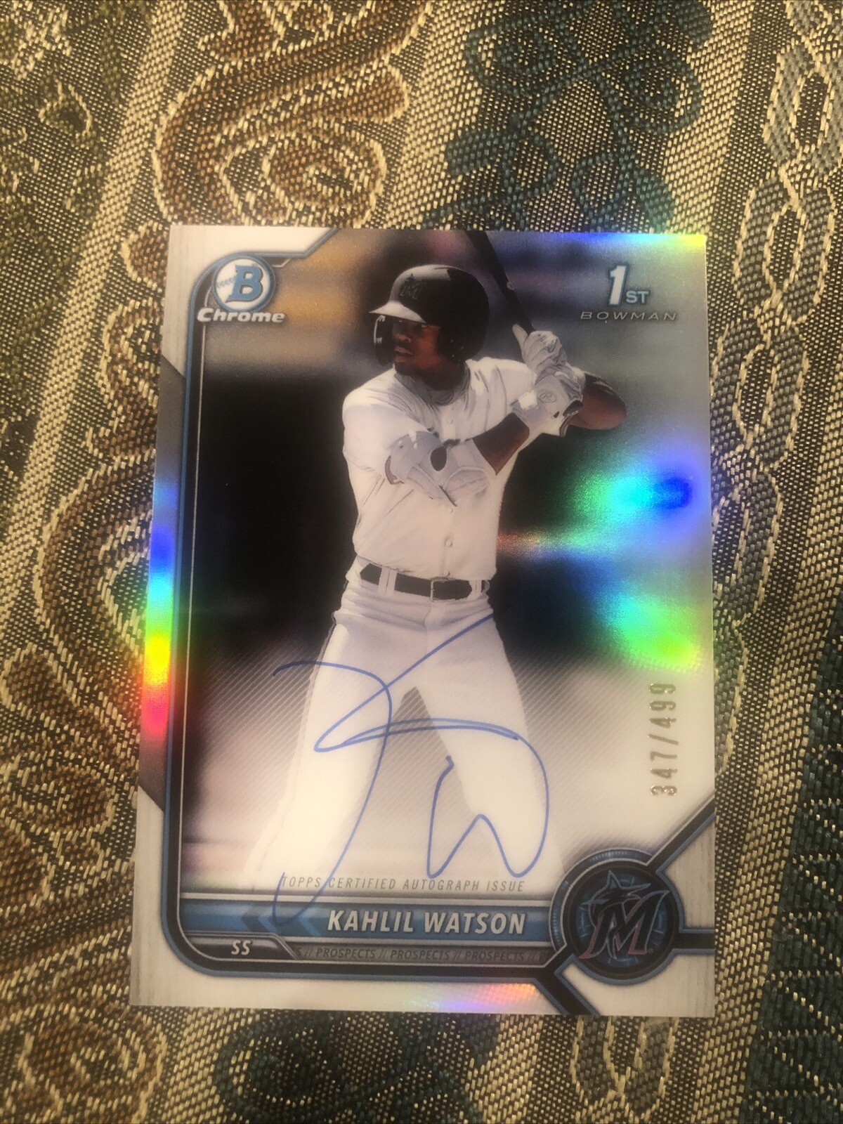 2022 1st Bowman Chrome Kahlil Watson Refractor Auto /499 Rookie RC #1 Prospect