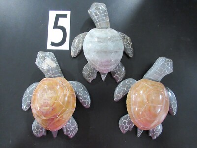 Sea Turtles Carved Marble #5 EACH are Unique Figurines 4X5  (SET of 3) NEW