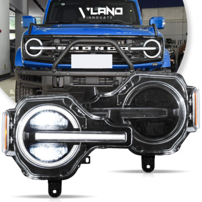 Pair VLAND FULL LED Headlights For Ford Bronco 2020-2023 Front Lamps Assembly