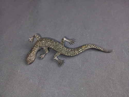 Vintage Art Deco Sterling & Marcasite Lizard Brooch Pin