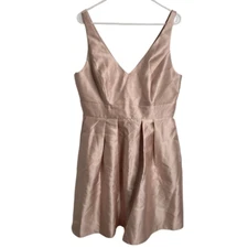 Alfred Sung Womens Cocktail Dress 16 Blush VNeck Pleated Knee Length Old Money