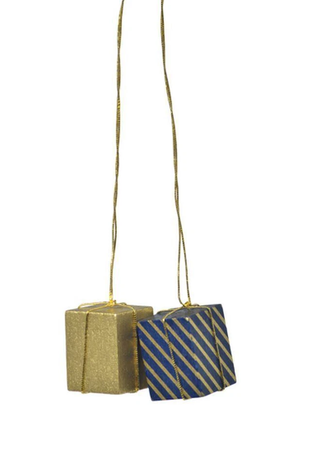 KWO KUNSTGEWERBE-WERKSTÄTTEN OLBERNHAU GMBH Baumbehang Pakete Gold/blau BxTxH= 2x2x3cm NEU Christbaum Christbaumschmuck