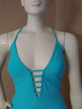NWT Athena Solid Teal Key Hole Front/Lace Back One Piece Swimwear size 12