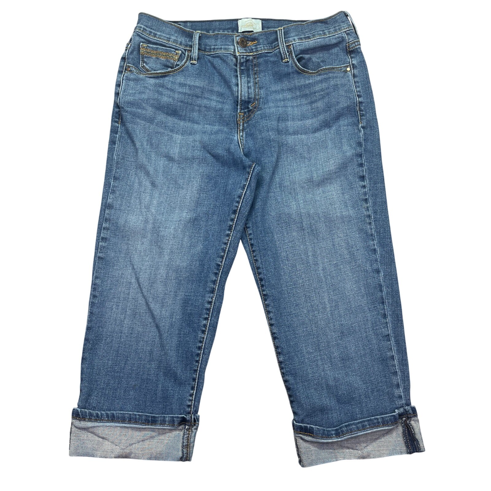Signature Levi Strauss Capri Jeans Cuffed Hem Denim Blue Size 6 Fits 29