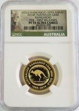 2014 P GOLD AUSTRALIA 1062 Minted $50 KANGAROO 1/2oz NGC PF 70 UC FIRST RELEASES 5150.00 per troy oz