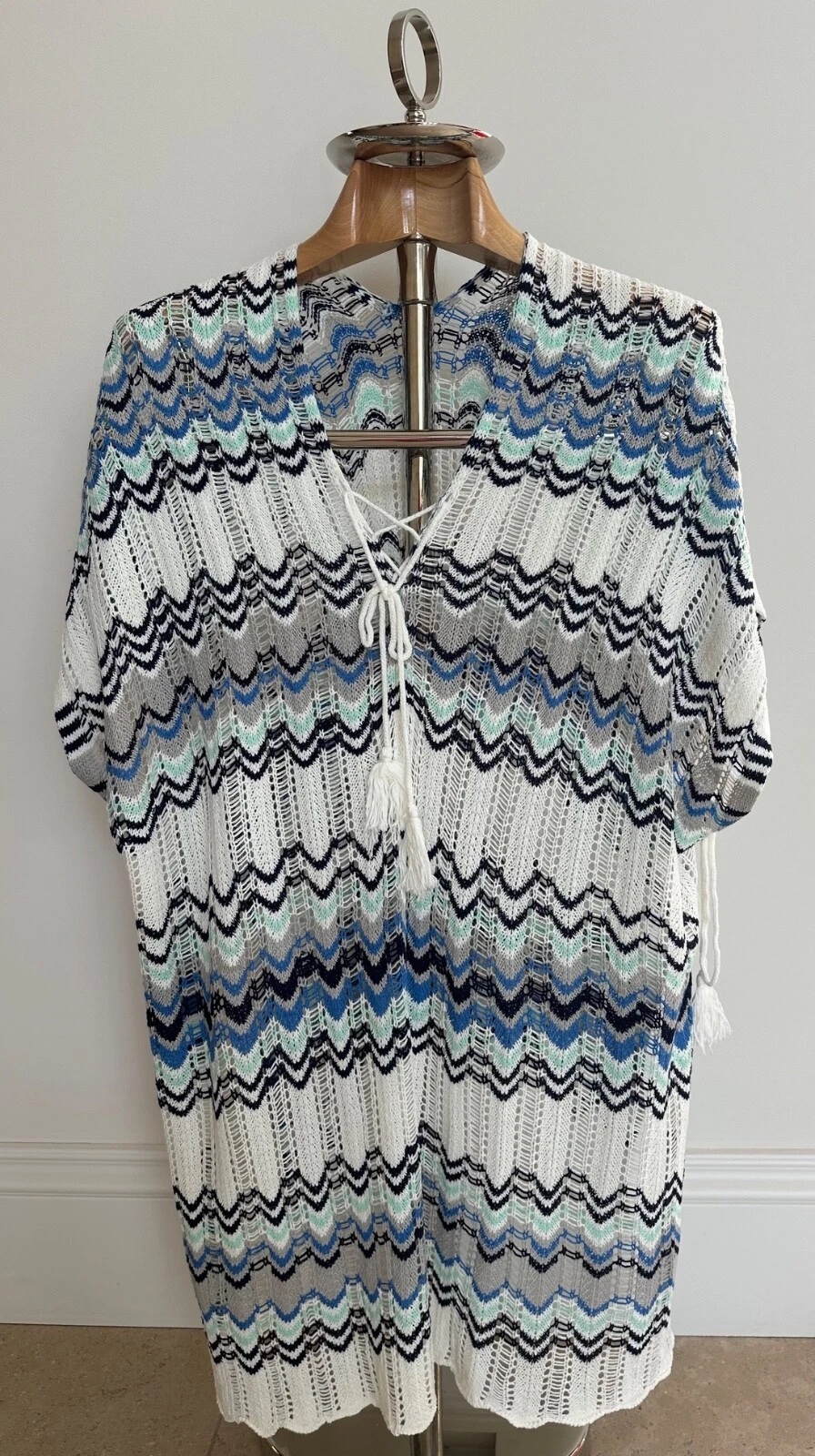 Ladies Multi-Coloured Knitted Poncho, Jumper, Beach Cover-up - One Size