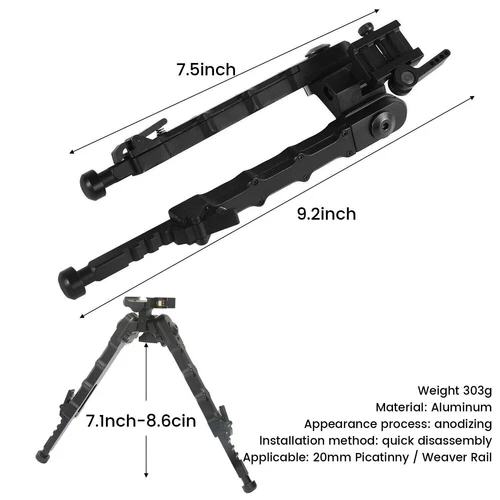 V9 5-9" Rifle Bipod Lightweight Adjustable for Gun Hunting Matte Black QD BK/Tan - Picture 12 of 26