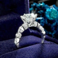 2.12Ct Round Cut Real Moissanite Engagement Wedding Ring 925 Sterling Silver