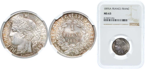 France 1895 A 1 Franc Silver 835 NGC MS 63