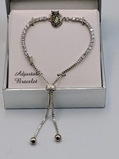 Rhinestone Kitty Cat Bracelet Silver Tone Slide Adjustable Original Box NEW