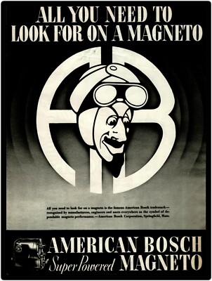 1939 American Bosch New Metal Sign: Super Powered Magnetos Featured