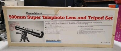 Vintage 500mm Super Telephoto Lens and Tripod Set Montgomery Ward Bshelf