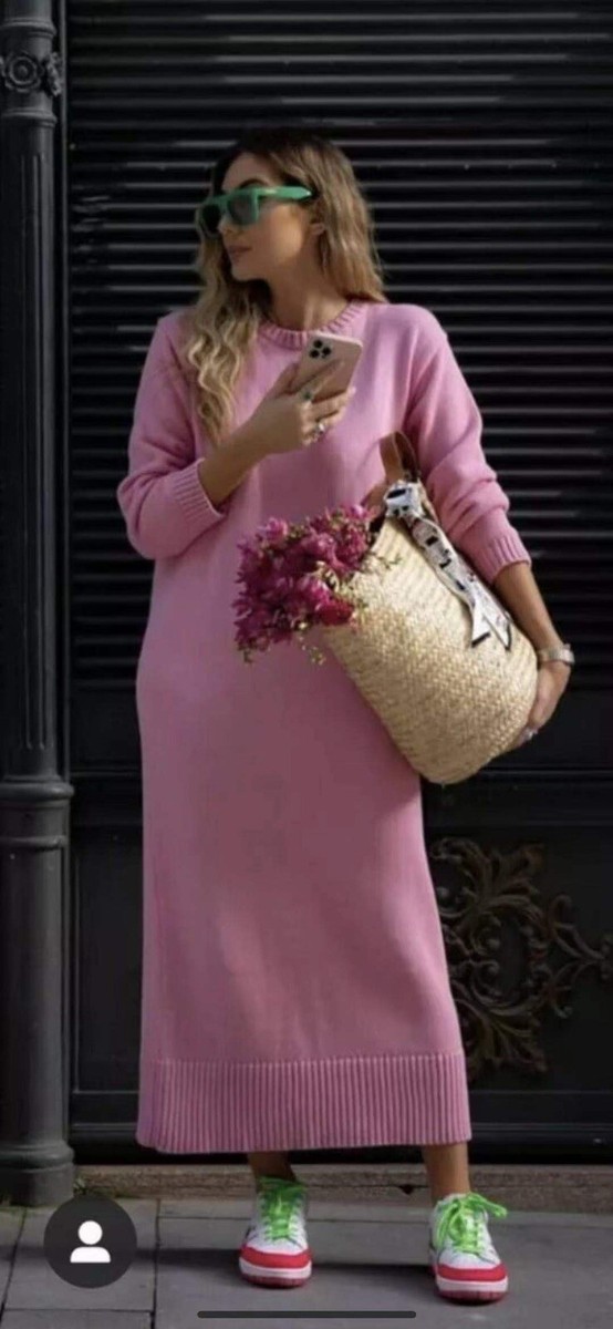 bubblegum pink dress zara 100% Authentic ZARA Bubble Gum Pink Oversized Knit Long Dress Size: M