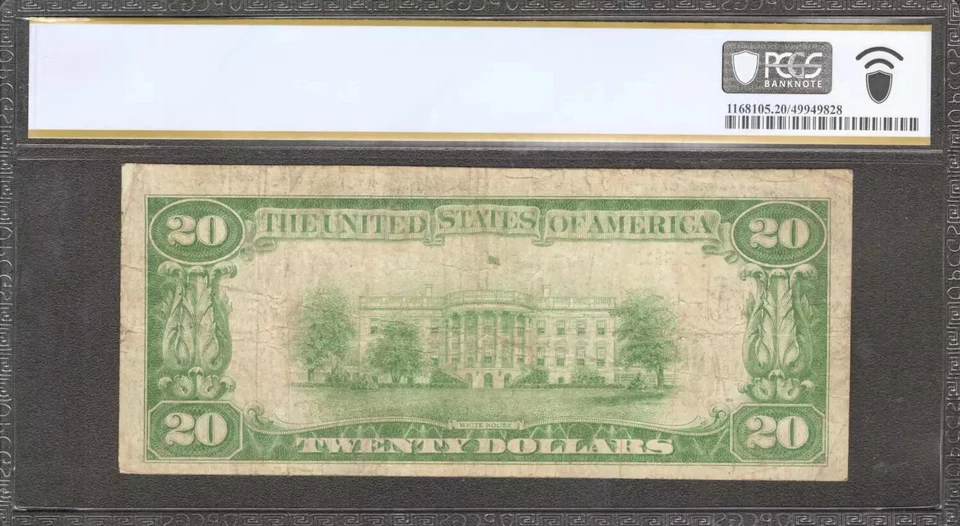 1929 $20 FIRST NATIONAL BANKNOTE CURRENCY NEWMAN GROVE NEBRASKA PCGS 20 VF (069A - Image 2 of 2