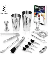 Bartender Cocktail Kit Jigger Shaker Strainer Caddy Garnish Tray Party Supplies