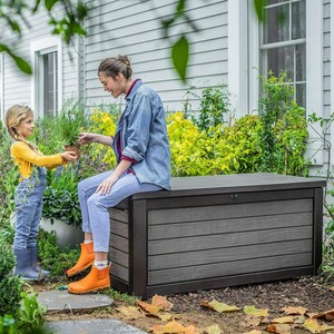 storage box bench outdoor extra duty deck heavy pool 165g lid chest garden