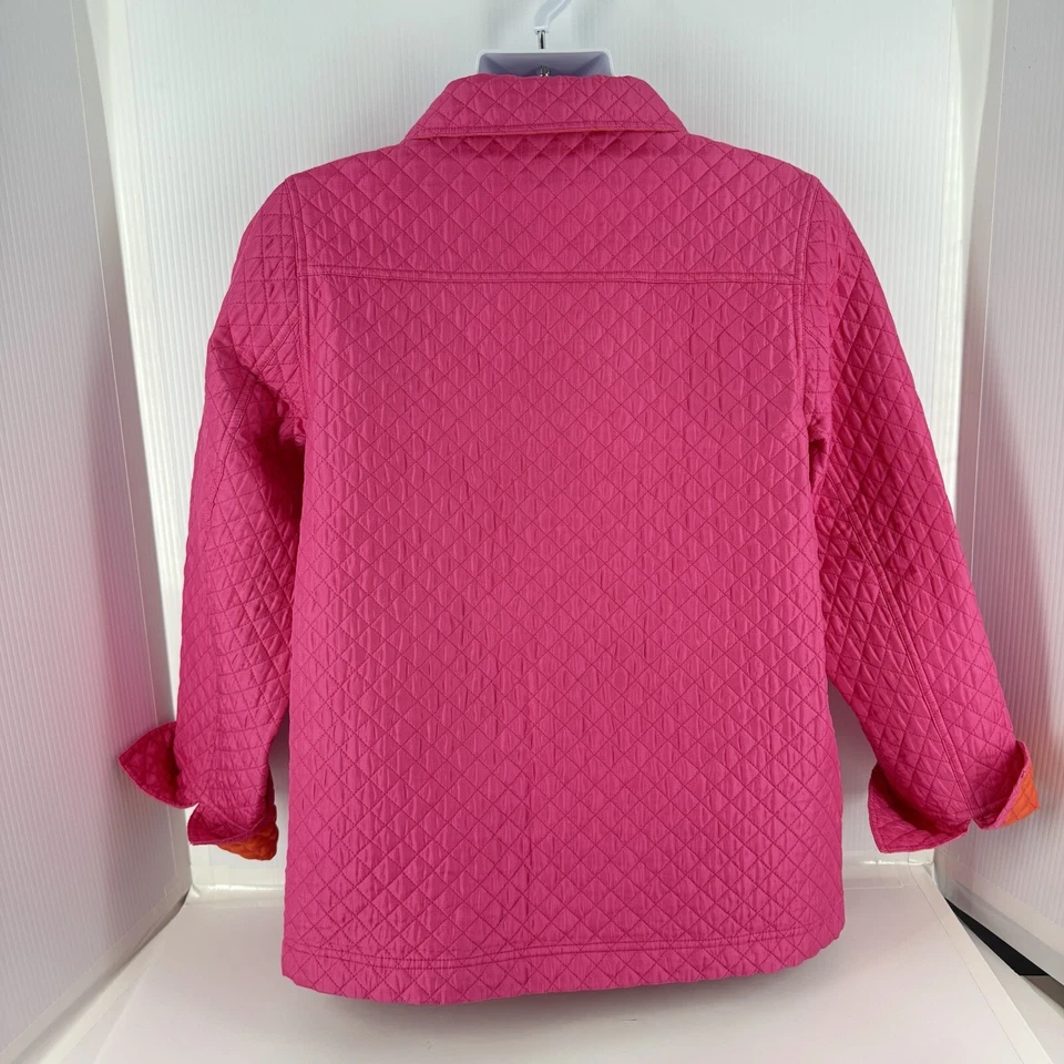 The Quacker Factory Jacket Women Lrg Bright Pink Silk Quilted Rhinestone Puffer - Image 4 of 4