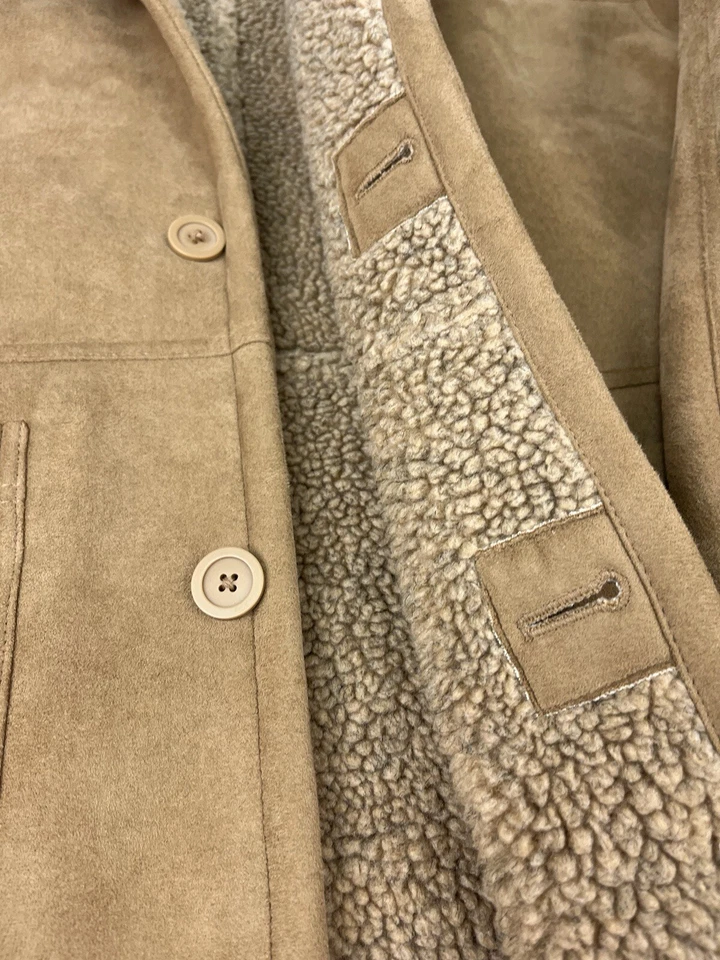 Abrigo de invierno vintage Route 66 sherpa forrado chaqueta imitación gamuza beige talla mediana Foto 4 de 4